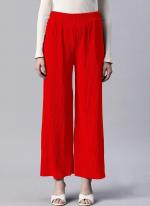 Lycra Red Casual Wear Pleated Readymade Plazzo